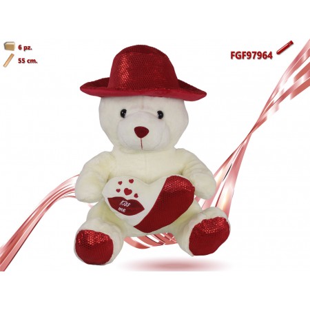 PELUCHE ORSO CON CUORE E CAPPELLO CM.55