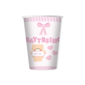 BICCHIERI BATTESIMO TEDDY ROSA