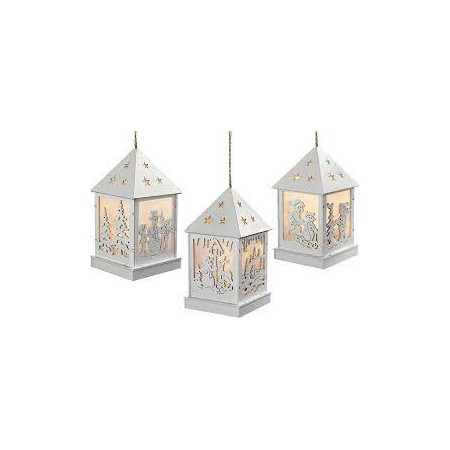LANTERNA LEGNO TRAPEZIO C/SCENARIO NATALE C/LUCE