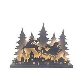 SCENARIO LEGNO BABBO NATALE C/SLITTA E ALBERI