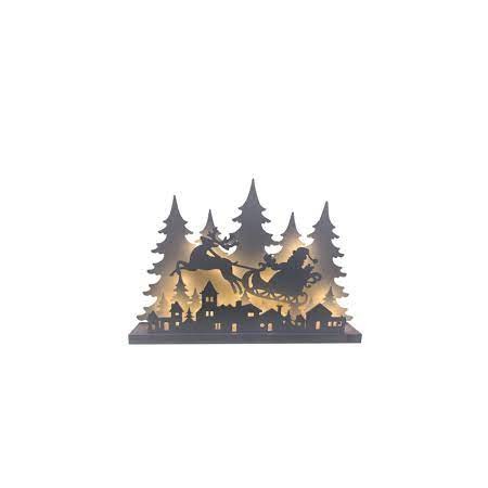SCENARIO LEGNO BABBO NATALE C/SLITTA E ALBERI