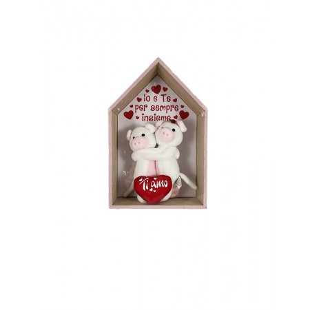 CASETTA MENSOLA CON COPPIA PELUCHE E CUORE