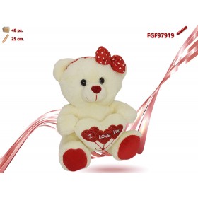 ORSO PELUCHE CON CUORE E FIOCCO CM.25