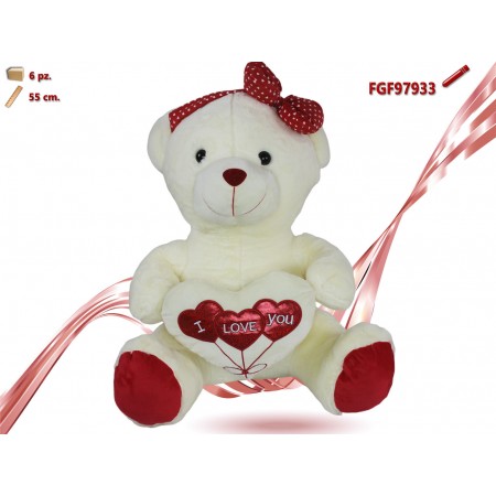 PELUCHE ORSO CON CUORE E FIOCCO CM.55