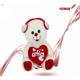 PELUCHE ORSO CON CUORE E CUFFIE CM.25