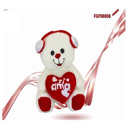 PELUCHE ORSO CON CUORE E CUFFIE CM.25