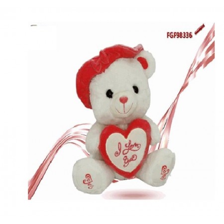PELUCHE ORSO CON CUORE E CAPPELLO CM.25