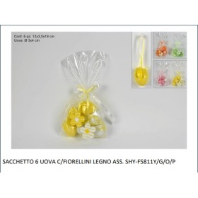 SACCHETTO 6 UOVA C/FIORELLINI LEGNO