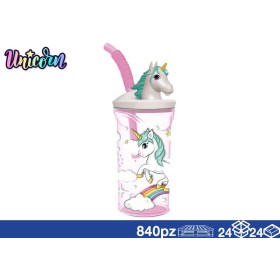 BICCHIERE C/CANNUCCIA E PERSONAGGIO 360 ML UNICORNO