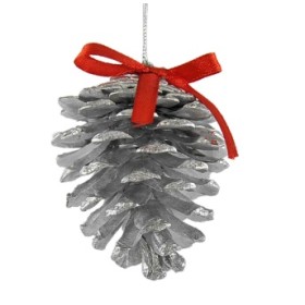 3 PIGNE ARGENTO C/FIOCCO ROSSO