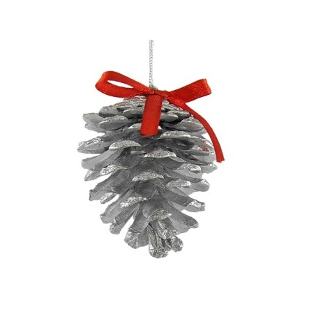 3 PIGNE ARGENTO C/FIOCCO ROSSO