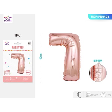 PALLONCINO MYLAR ORO ROSA NUMERO 7 40CM