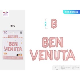 SET PALLONCINI MYLAR BENVENUTO ROSA CM.40