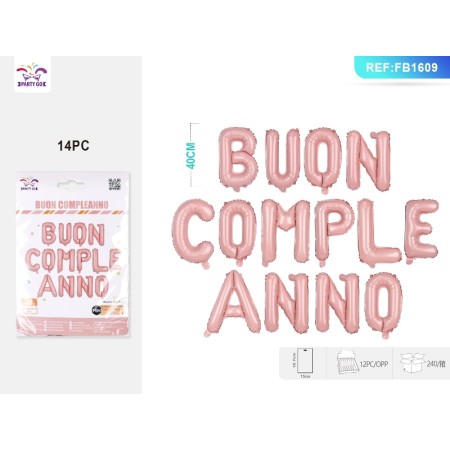 SET PALLONCINI MYLAR BUON COMPLEANNO ROSA CM.40