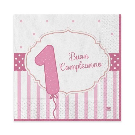 TOVAGLIOLI 33X33 PRIMO COMPLEANNO ROSA