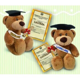 ORSO 30CM CAPPELLO FASCIA E PERGAMENA LAUREA