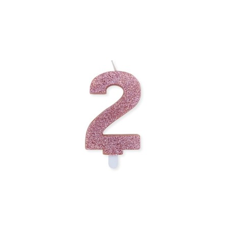 CANDELE A NUMERO ROSA GLITTER N2