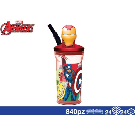 BICCHIERE C/CANNUCCIA E PERSONAGGIO 360 ML IRON MAN