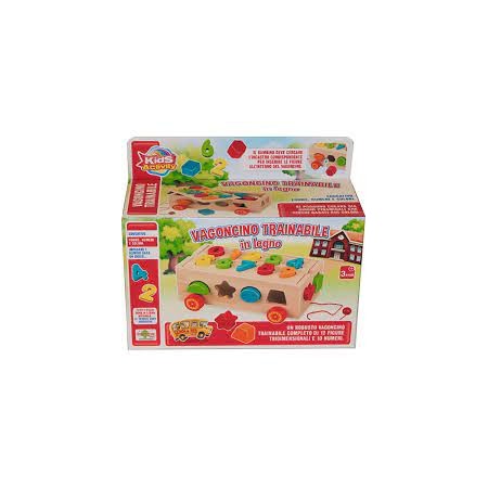 VAGONCINO TRAINO LEGNO CON 12 INSERTI