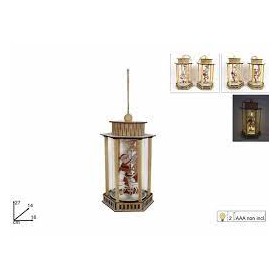 LANTERNA LEGNO ESAGONALE C/PERSONAGGIO E LUCE