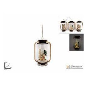 LANTERNA LEGNO C/SCENARIO NATALE C/LUCI