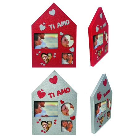 PORTAFOTO 4 POSTI CASA CON GLITTER