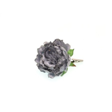 PEONIA SINGOLA CON CLIP ARGENTO 7CM