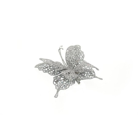 FARFALLA 15X14CM. GLITTER ARGENTO.