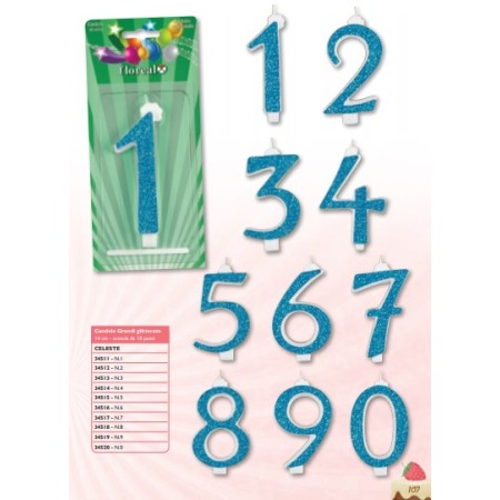 CANDELE GRANDI CELESTE GLITTER N.8