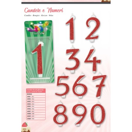 CANDELE GRANDI ROSSO GLITTER N.8