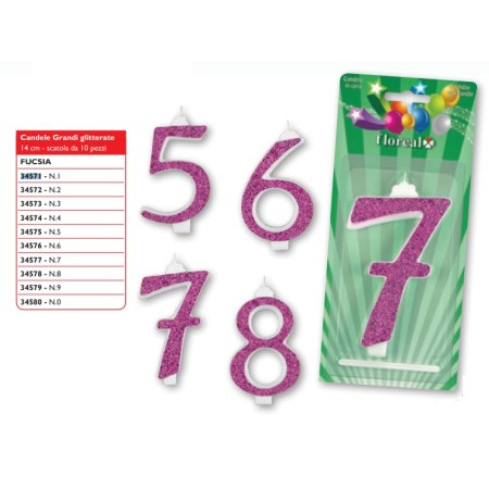 CANDELE GRANDI FUCSIA GLITTER N.7