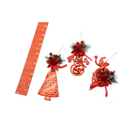 APPENDINO ROSSO C/FIORE IN DISPLAY BOX 3ASS ALBERO-FIOCCO DI NEVE-ANGE