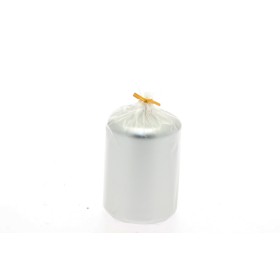 CANDELA CILINDRO 10X7CM ARGENTO METALLIZZATO.