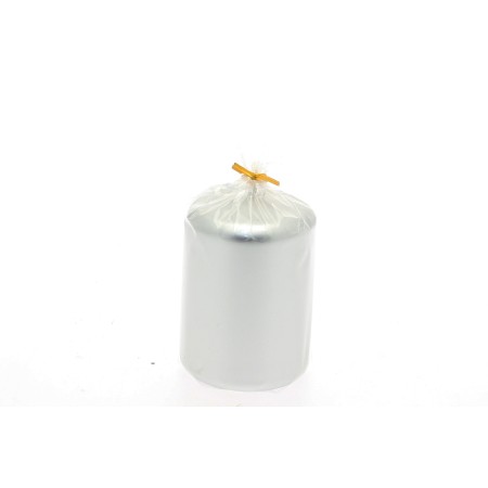 CANDELA CILINDRO 10X7CM ARGENTO METALLIZZATO.