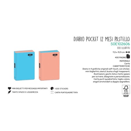 DIARI POKET 12 M TEENACE PASTELLO 2026