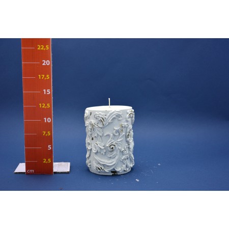 CANDELA CILINDRO DAMASCATA 9X12 SHABBY BIANCO