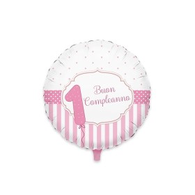 PALLONCINI MYLAR TONDO 45CM PRIMO COMPLEANNO ROSA