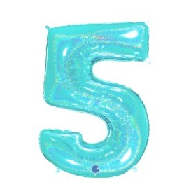 PALLONCINI MYLAR N.5 ACQUA MARINA GLITTER 102CM