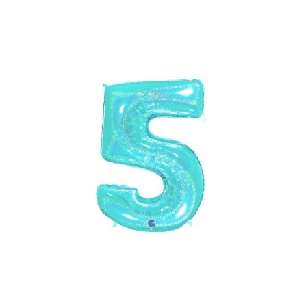 PALLONCINI MYLAR N.5 ACQUA MARINA GLITTER 102CM