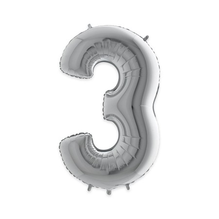 PALL. MYLAR NUMERO 3 CM 36 ARGENTO