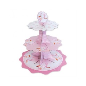 ALZATINA 3 PIANI 35CM CICOGNA ROSA