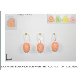 SACCHETTO 3 UOVA 6 CM CON PAILETTES