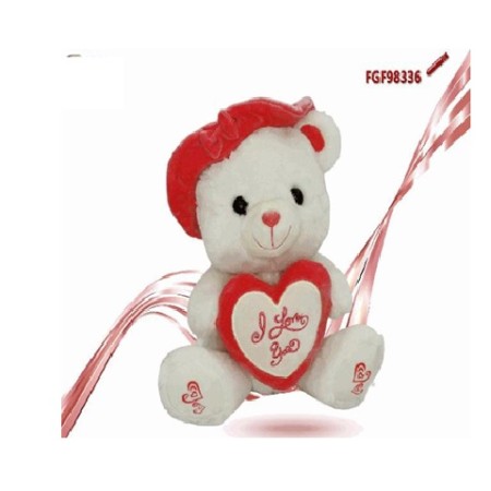 PELUCHE ORSO CON CUORE E CAPPELLO CM.35