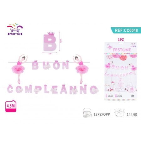 FESTONE BUON COMPLEANNO BALLERINA ROSA