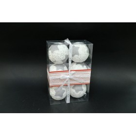 BOX 6 SFERE 9CM STAR IN YUTA ARGENTO.