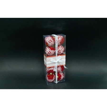 BOX 10 SFERE 6CM DECORATA STOFFA ROSSO