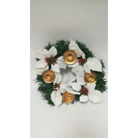 P/CANDELE 35CM STELLA CON BACCHE BIANCO