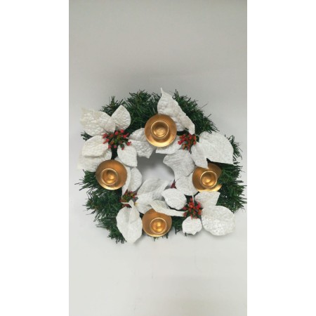 P/CANDELE 35CM STELLA CON BACCHE BIANCO