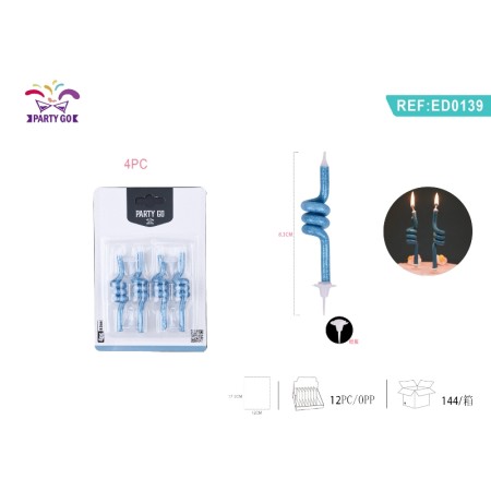 CANDELA SPIRALE GLITTER BLU 16.5CM