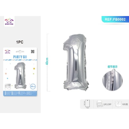 PALLONCINO MYLAR ARGENTO NUMERO 1 40CM